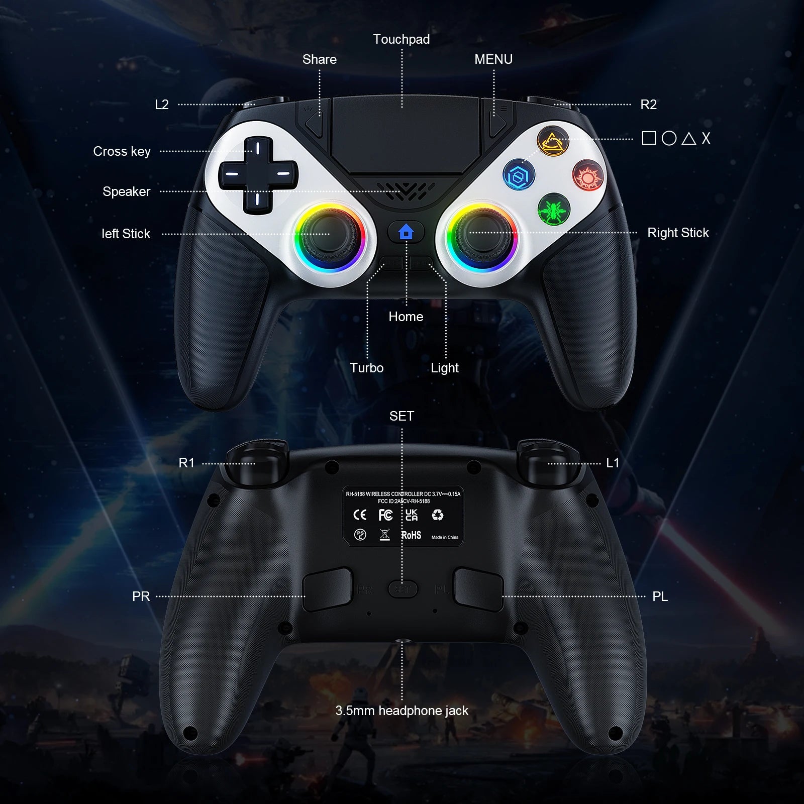 Controller Compatible for Ps5/Pc Console Gaming with with Turbo Dual Sense Vibrate Programming Function Bluetooth Gamepad - ShopElectro