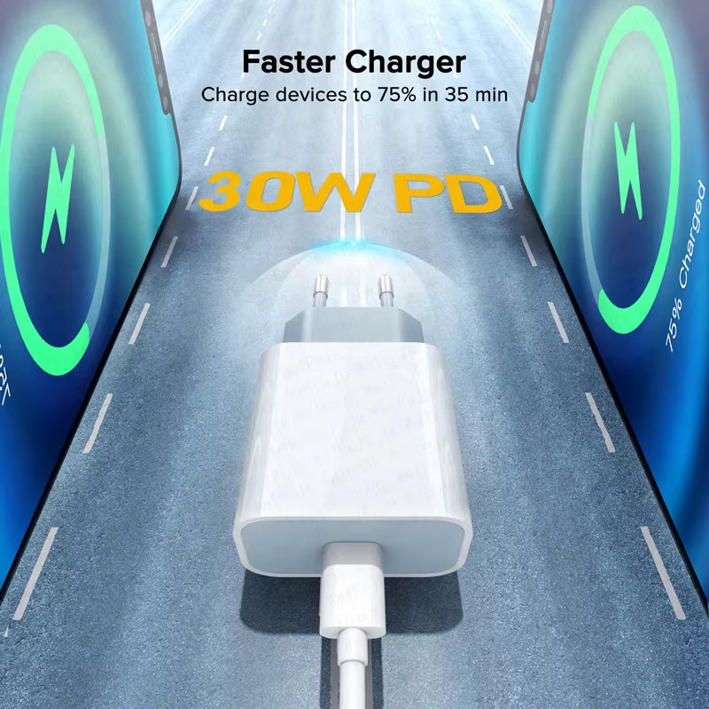 For Apple Original 30W Type C Quick Charger for Iphone 16 15 14 13 12 11 Pro Max Mini X XS XR 8 plus Fast Charging Charge Cable