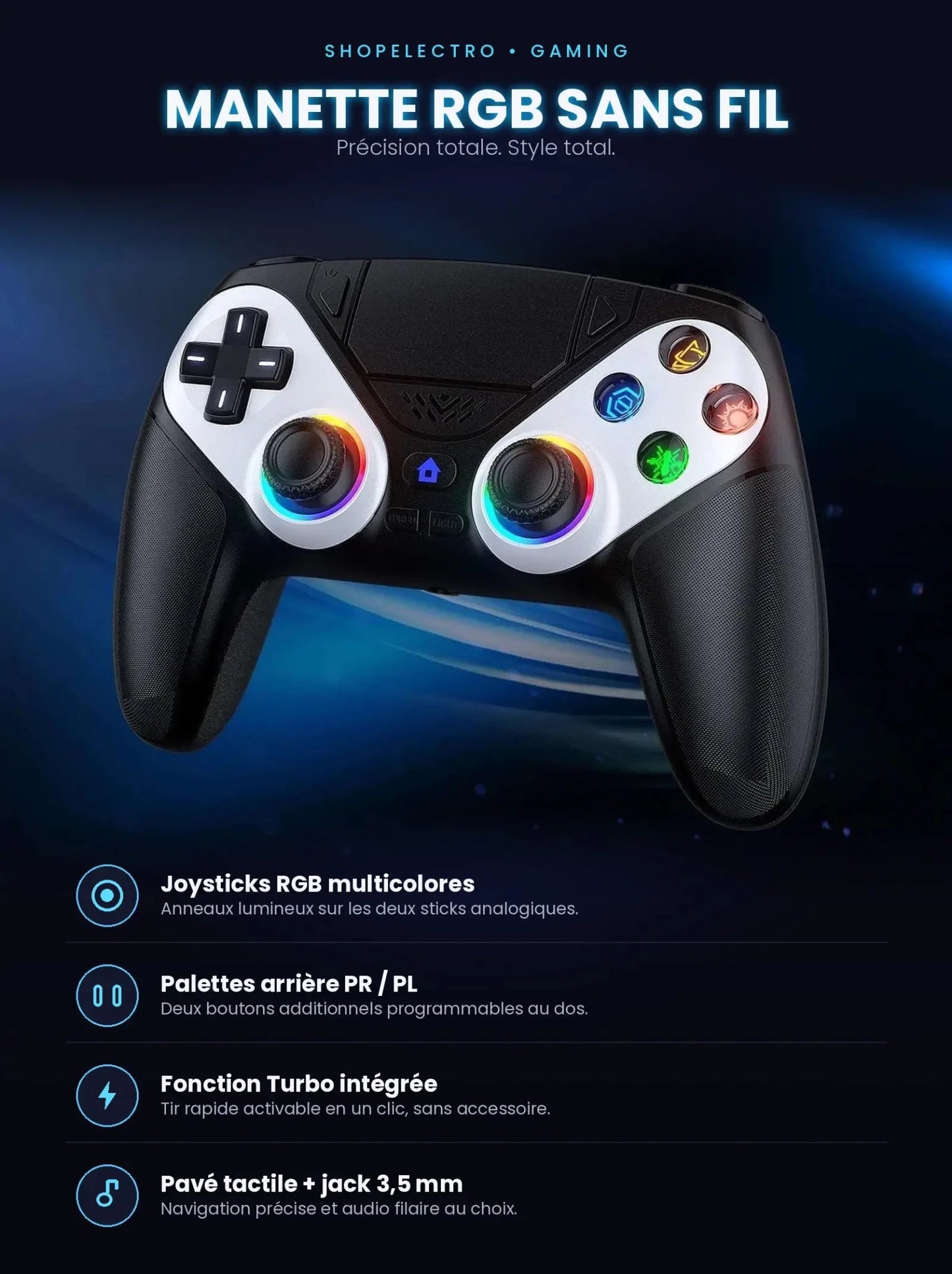 Manette Sans Fil PS5 & PC – Immersion Totale, Boutons Programmables - ShopElectro