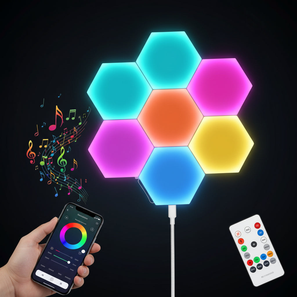 Kit panneaux LED hexagonaux 12 pièces ambiance colorée