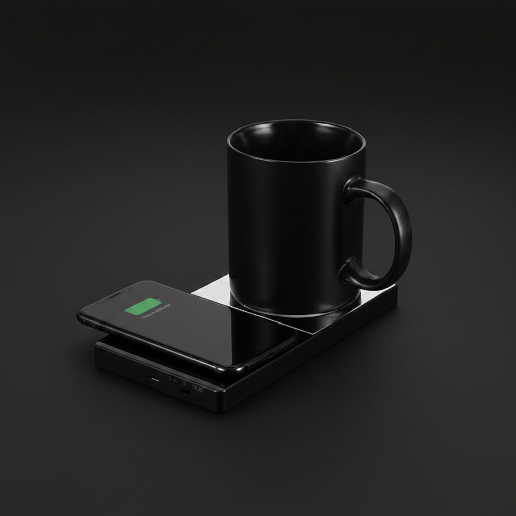 Chauffe-tasse 2-en-1 compatible iPhone Samsung Qi