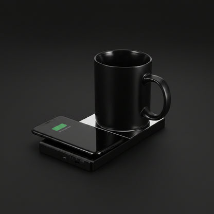 Chauffe-tasse 2-en-1 compatible iPhone Samsung Qi
