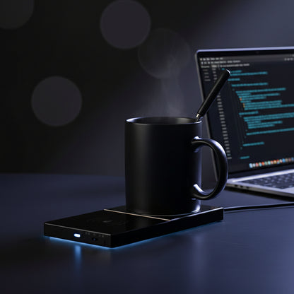 Chauffe-tasse 2-en-1 avec chargeur sans fil noir bureau