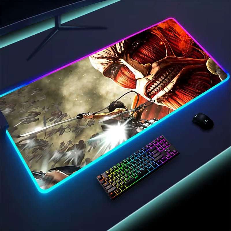 Tapis de bureau LED RGB  - Montrant le dessin du tapis avec l'éclairages led autour 
