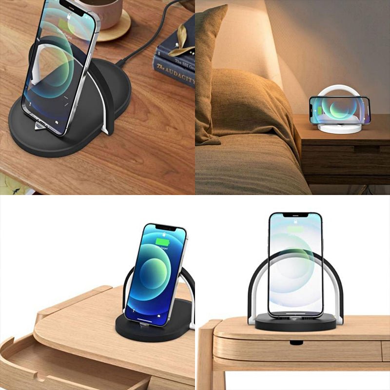 Chargeur Sans Fil 3-en-1 avec Lampe de Nuit & Support Téléphone — 15W Charge Rapide - ShopElectro