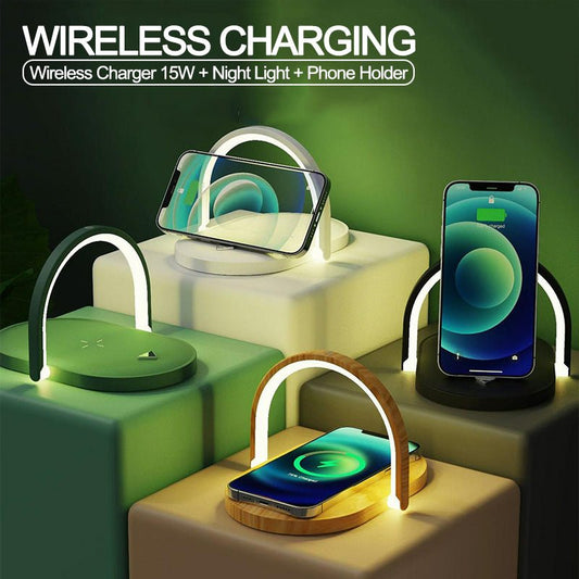 Chargeur Sans Fil 3-en-1 avec Lampe de Nuit & Support Téléphone — 15W Charge Rapide - ShopElectro
