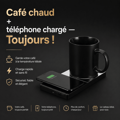 Chauffe-Tasse 2-en-1 avec Chargeur Sans Fil Intégré – Bureau & Maison - ShopElectro