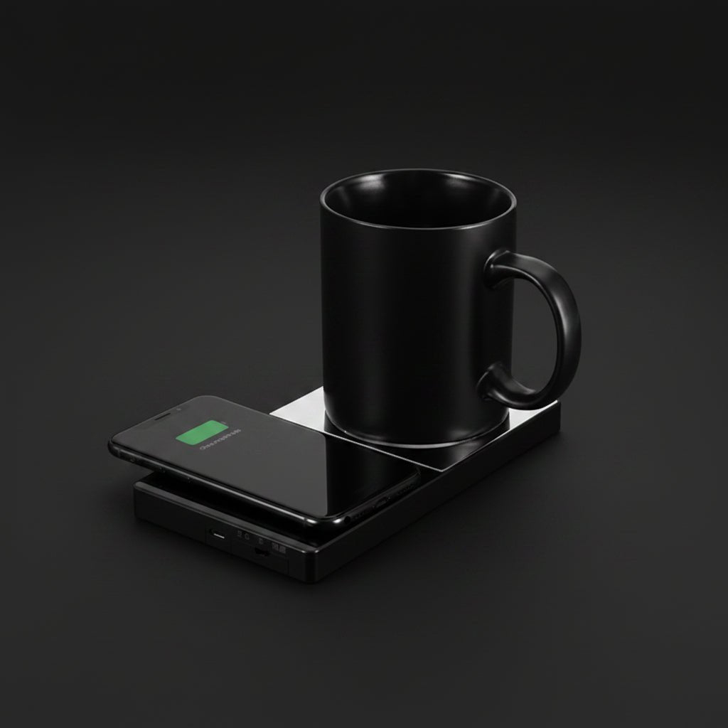 Chauffe-Tasse 2-en-1 avec Chargeur Sans Fil Intégré – Bureau & Maison - ShopElectro
