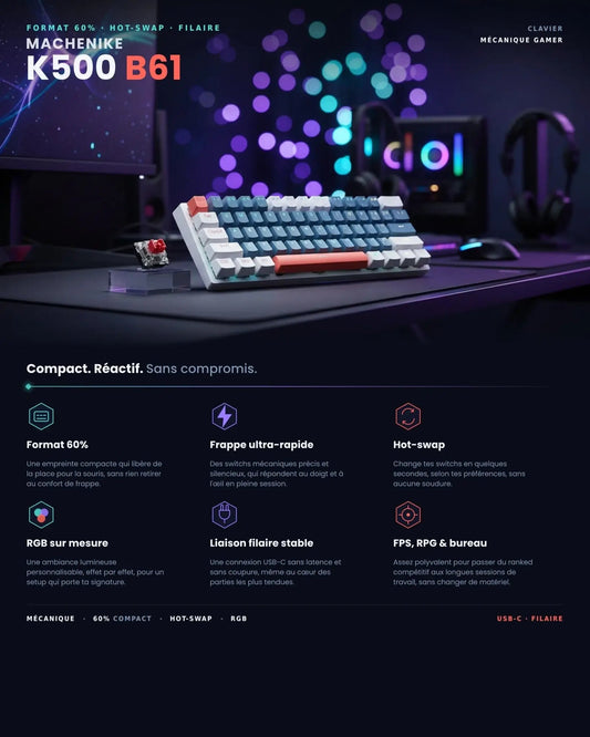 Clavier Mécanique Gaming RGB – 60%, Hot-Swap - ShopElectro