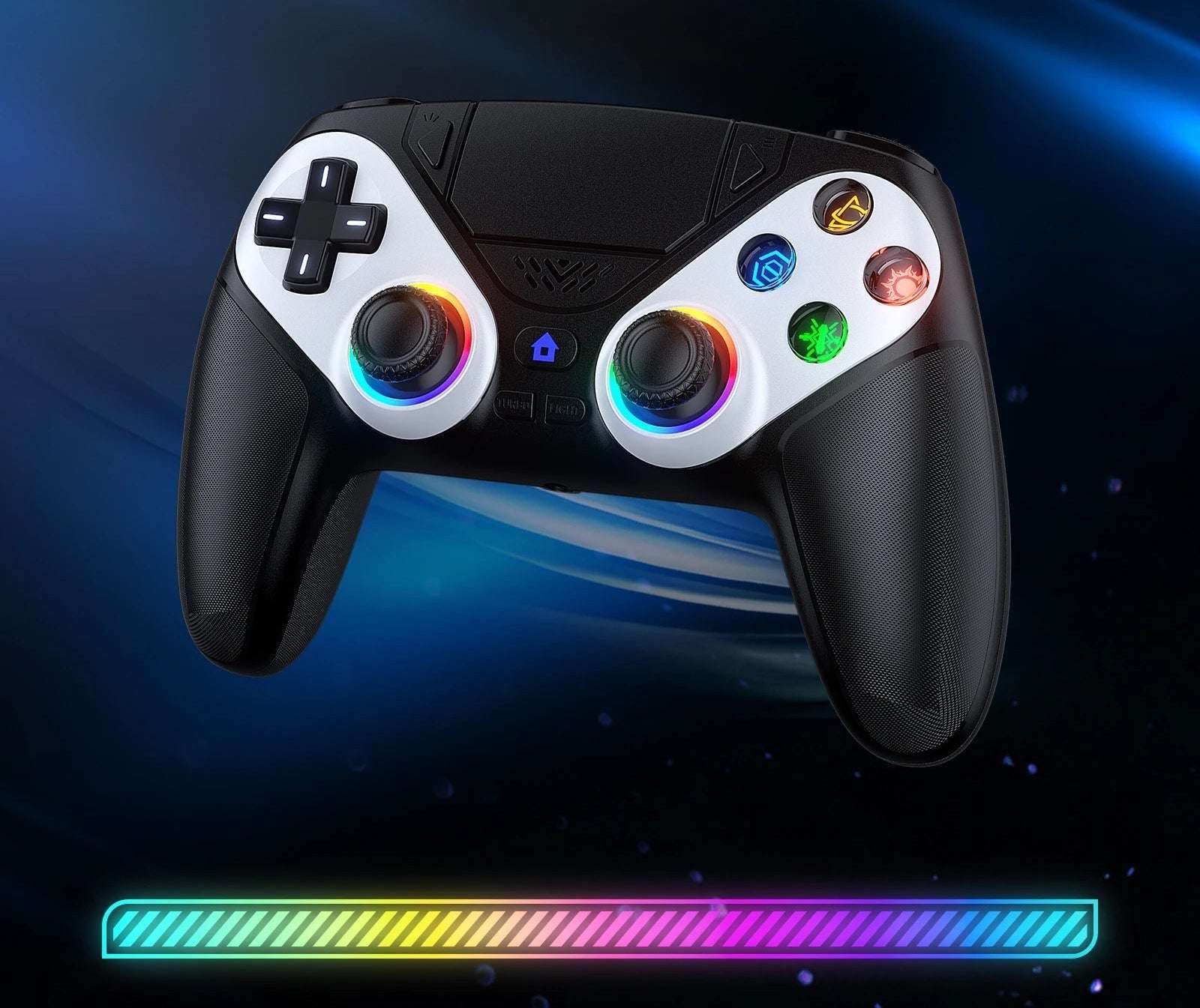 Manette PS5 & PC - Montre une manette qui possède des éclairages LED