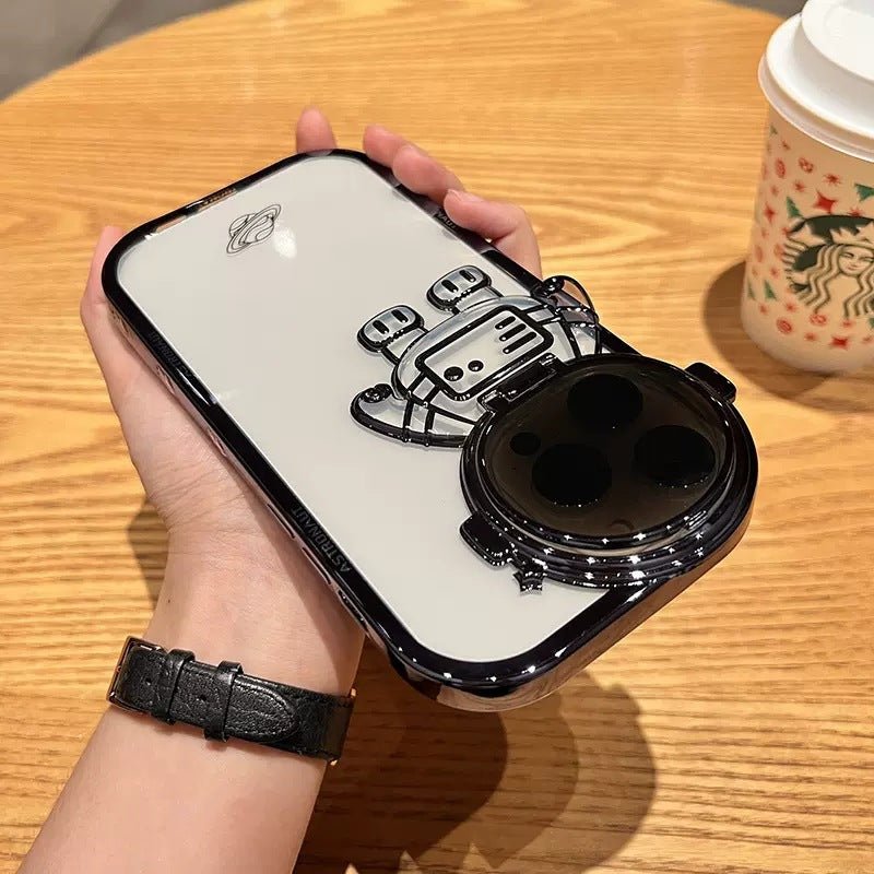Coque astronaute 3D avec design tendance, protection résistante et logo spatial.