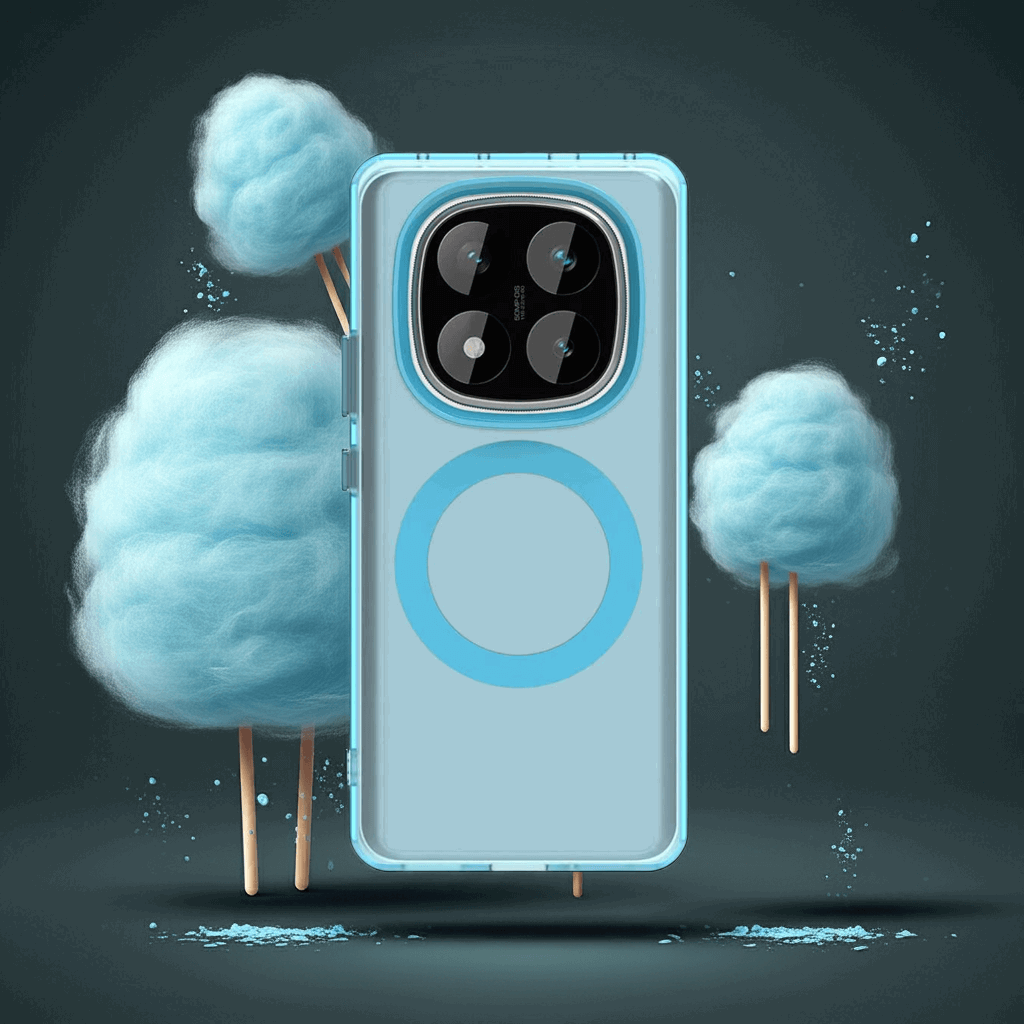 Coque Redmi Note 14 Pro 5G – Coque bleu avec arrière plan barbe a papa.