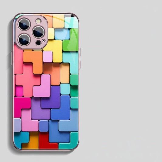 Coque iPhone Silicone Blocs de Construction – Design Cartoon Géométrique - ShopElectro