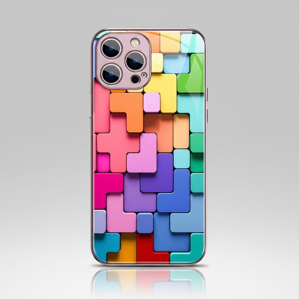 Coque iPhone Silicone Blocs de Construction – Design Cartoon Géométrique - ShopElectro