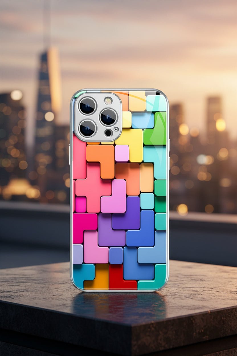 Coque iPhone Silicone Blocs de Construction – Design Cartoon Géométrique - ShopElectro