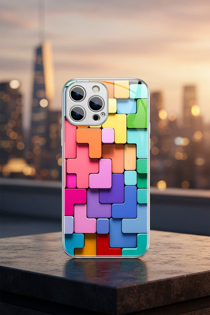 Coque iPhone Silicone Blocs de Construction – Design Cartoon Géométrique - ShopElectro
