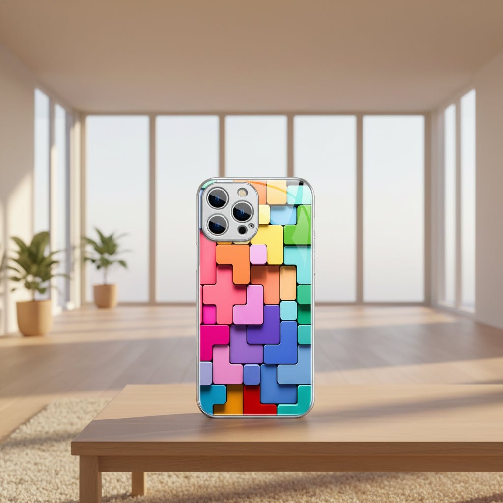Coque iPhone Silicone Blocs de Construction – Design Cartoon Géométrique - ShopElectro