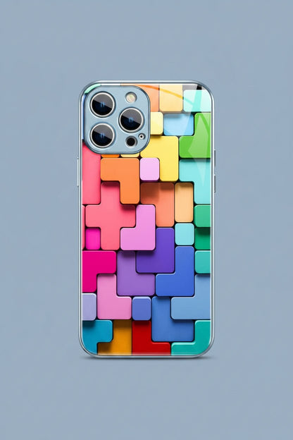 Coque iPhone Silicone Blocs de Construction – Design Cartoon Géométrique - ShopElectro