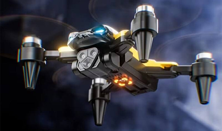 Drone pliable caméra 4K 6K et 8K - Montrant le dessous du drone dans les airs