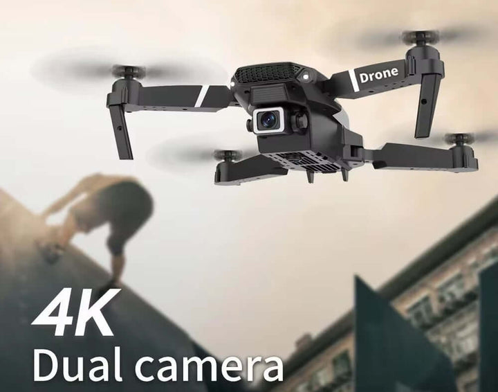 Drone caméra 4K E88 Pro - drone en vole qui filme une personne