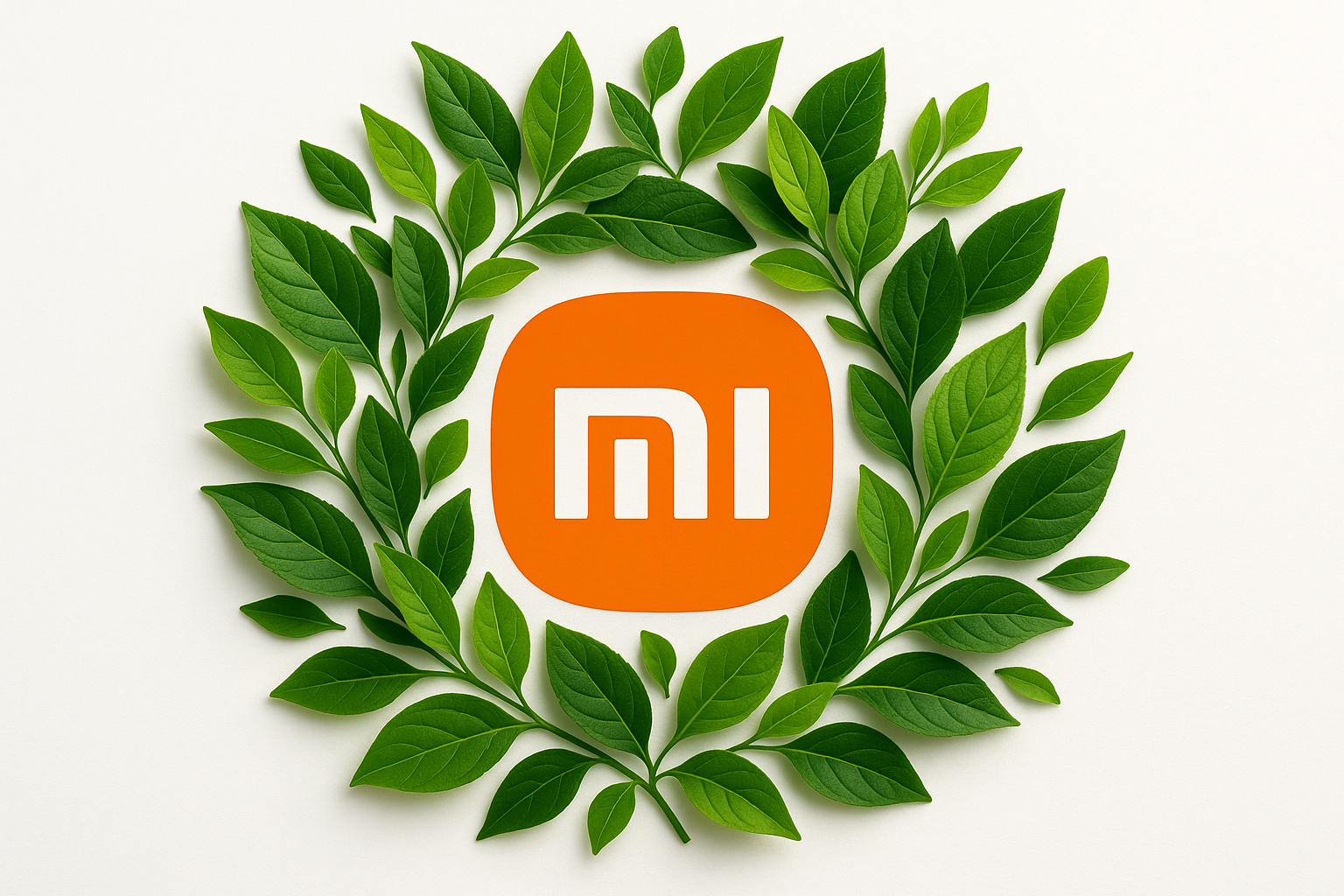 logo xiaomi entouré de feuille verte