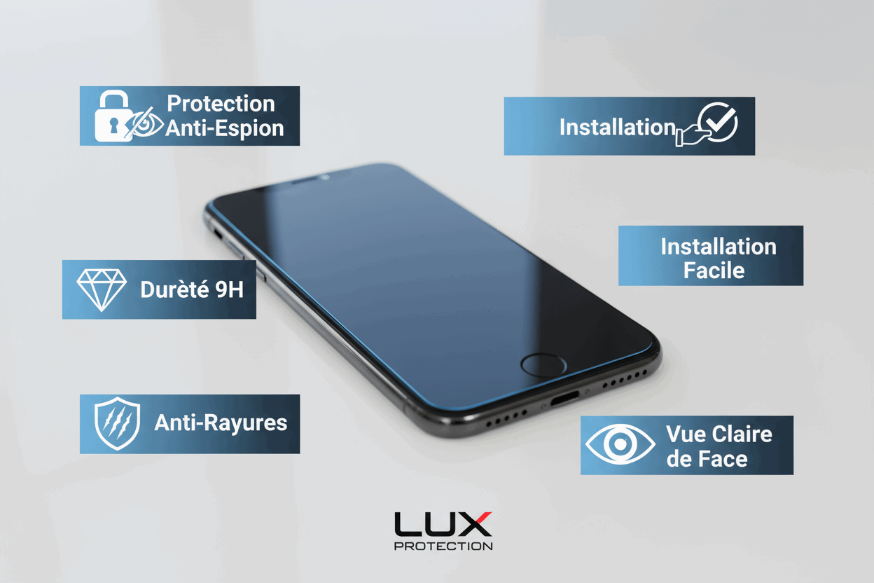 Verre trempé iPhone - anti-espion - Montrant les caractéristiques
