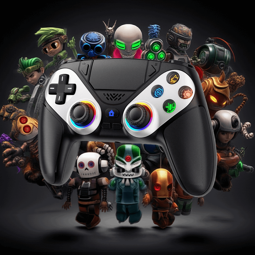 Manette PS5 & PC - La manette avec un arrière plan de personnage de jeux vidéo