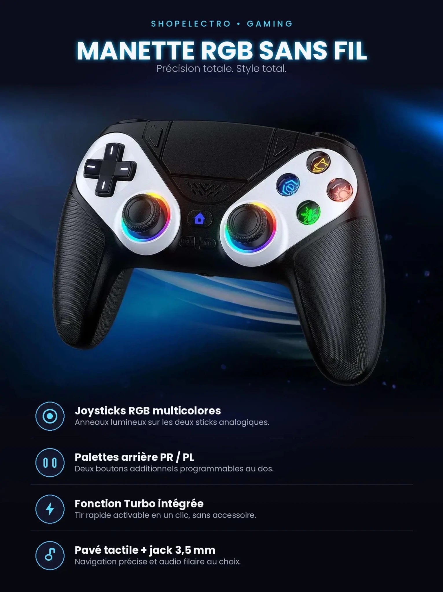 Manette Sans Fil PS5 & PC – Immersion Totale, Boutons Programmables - ShopElectro