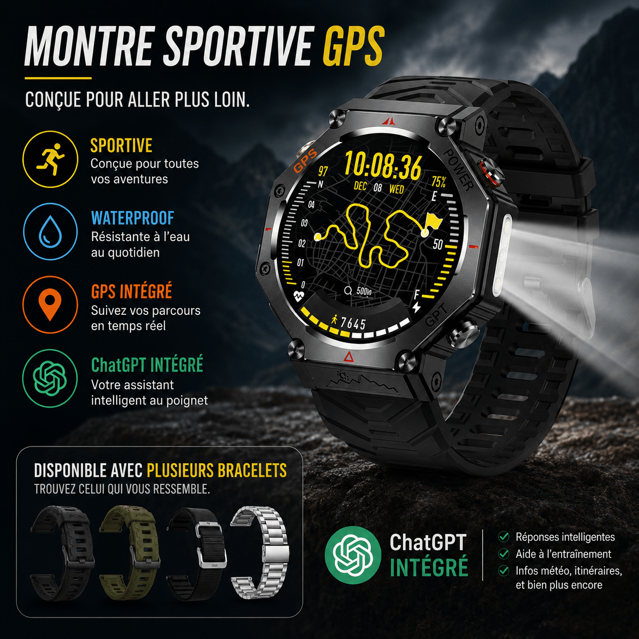 Montre Connectée Outdoor KC91 – Lampe Torche, Étanche, AMOLED & Appel Bluetooth - ShopElectro