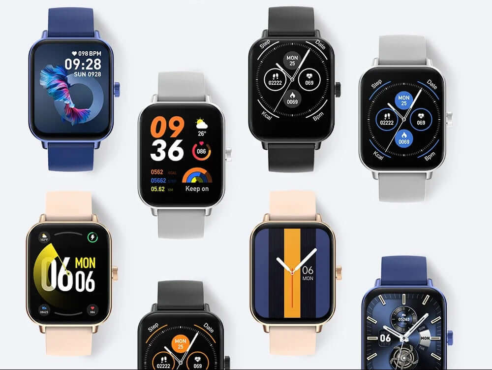 Montre connectée sport gps cardio - Différents modèles de montres connectées sport et santé avec affichages variés.