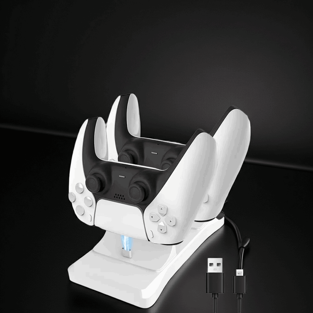 Station de charge manette PS5 – Montrant 2 manettes sur le station de charge