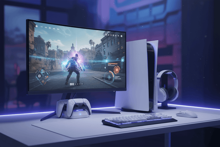 Station de charge manette PS5 – Montrant un setup bien organiser grâce à la station de charge.